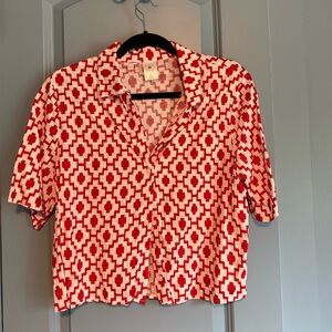 Shade & Shore Red and White Button Down Shirt - XS